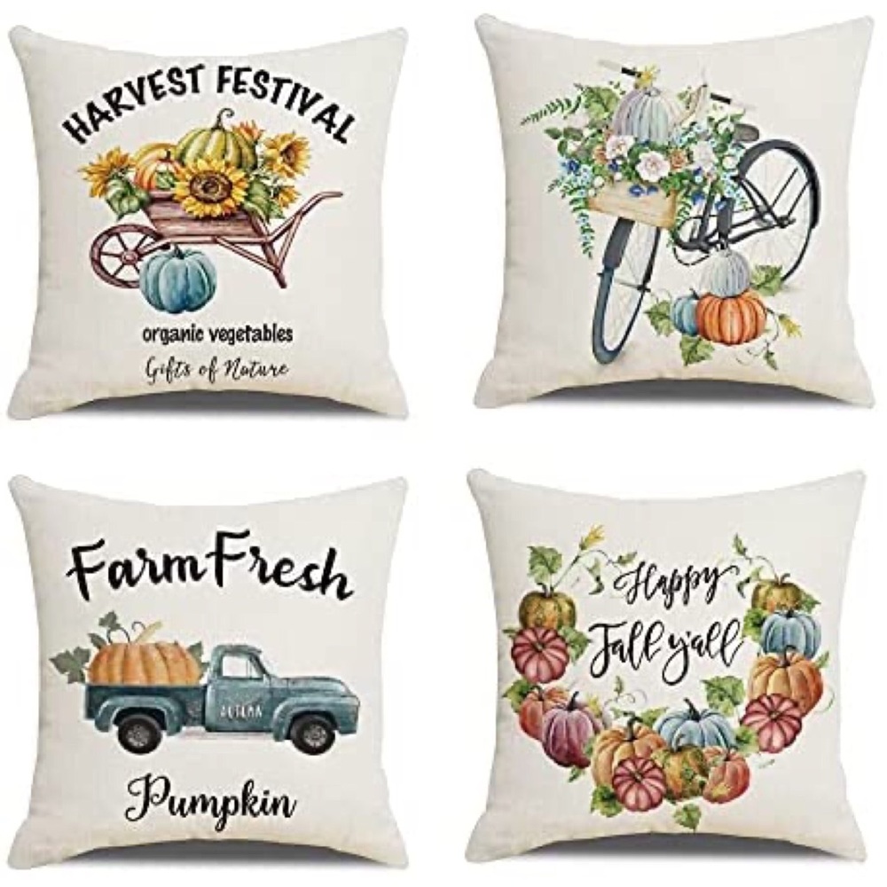 Fall Farmhouse Autumn Pillow Throw Case Covers Home Decor Set of 4 18” x 18” - Picture 1 of 7